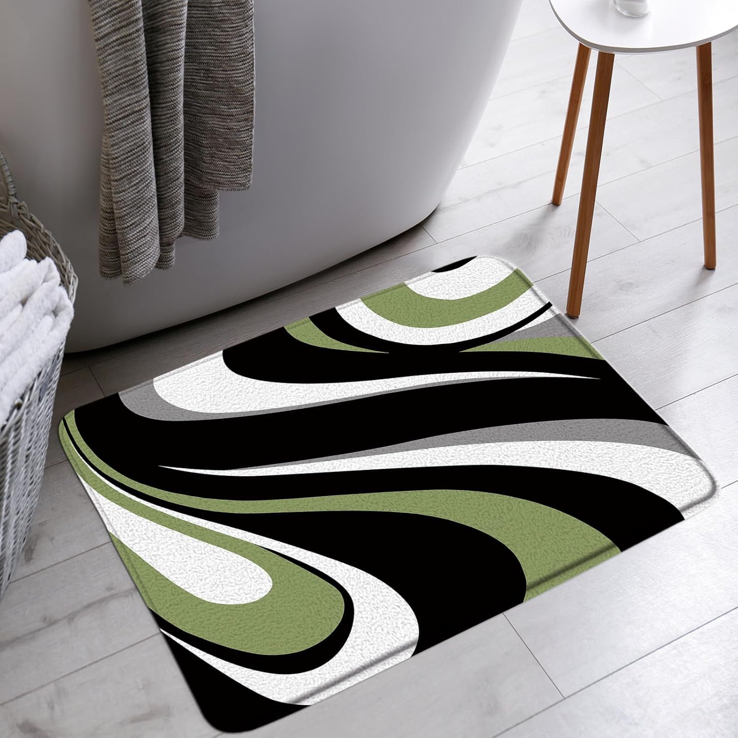 Red Black Bath Mat White Grey Striped Modern Abstract Geometric Art for Bathtub Area Rugs Bathroom Decor(24x70 Inch)