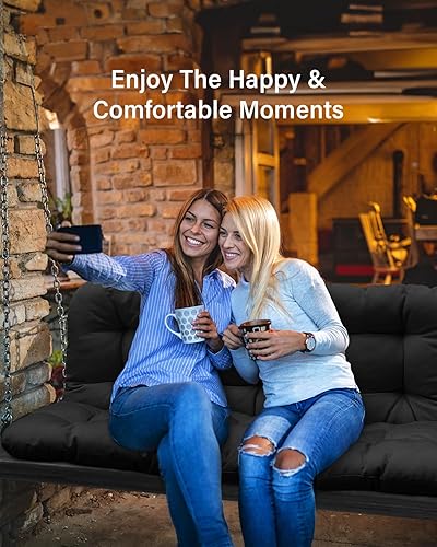 Miniatura 8 de YEFU Cojín para silla de exterior de 48 x 40 x 4 pulgadas, desmontable en 2 usos separados, cojines impermeables para columpio de porche, cojín de