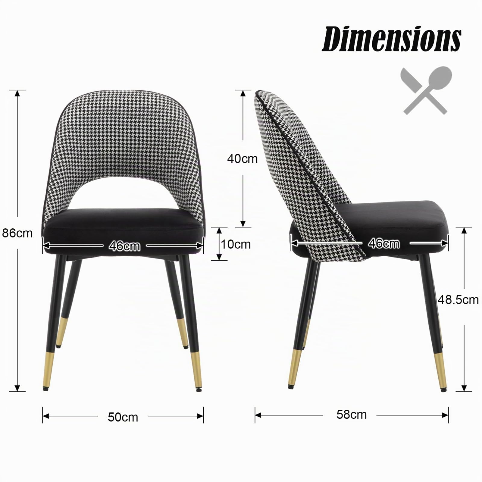 chairus Lot 4 Chaises Salle à Manger Velours Chaise Bureau Moderne, Noir | Chaise en Velours Chaise de Cuisine Moderne sans Accoudoirs Dossier Confortable Pieds Métal pour Chambre Dîner Salon