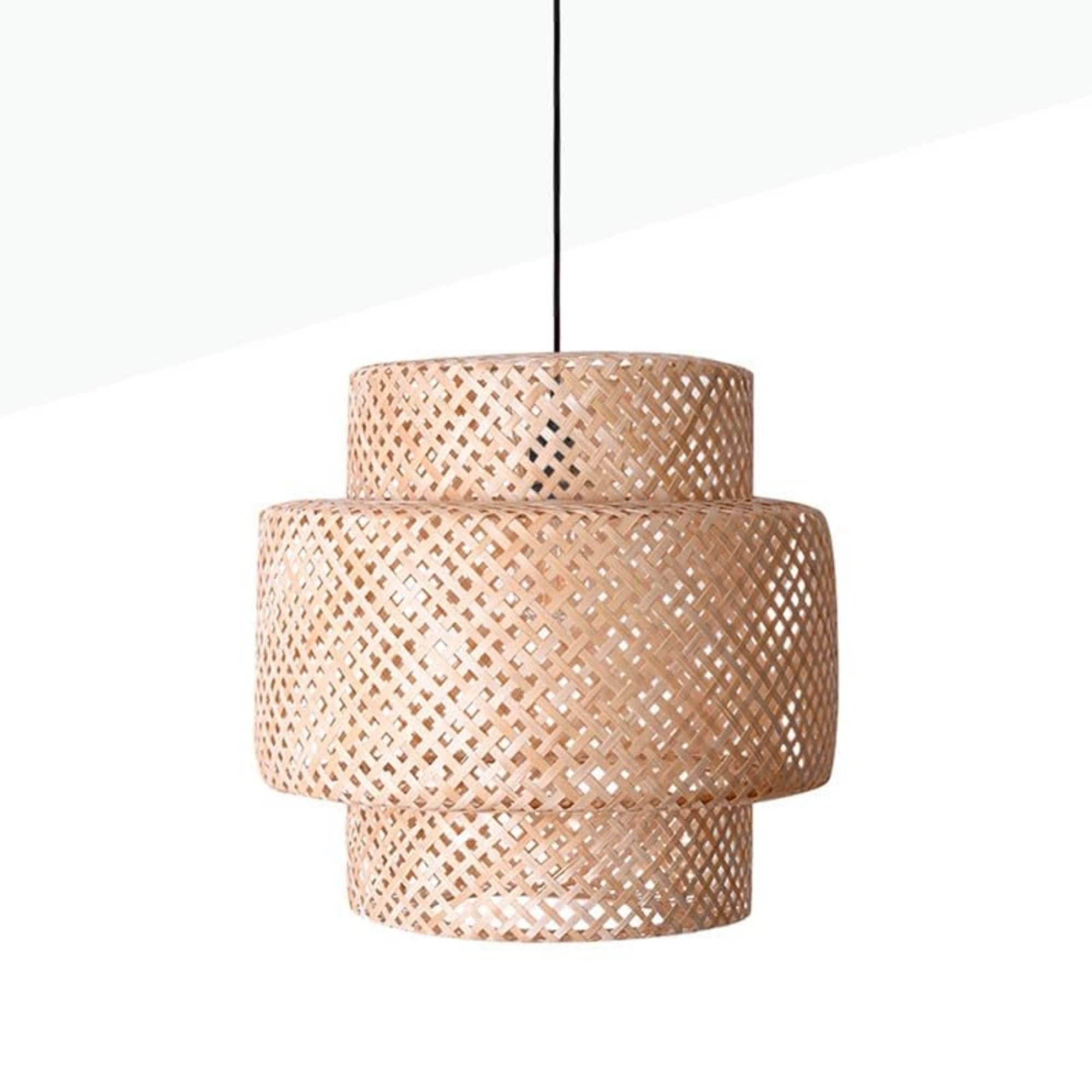 BARCELONA LED Hängelampe Onna aus natürlichem Rattan Ø40 cm. Handgefertigte Pendelleuchte im Boho Stil mit E27 Fassung bis 60W, 3 Kabel-Optionen, warmes Licht für Wohnzimmer & Esszimmer