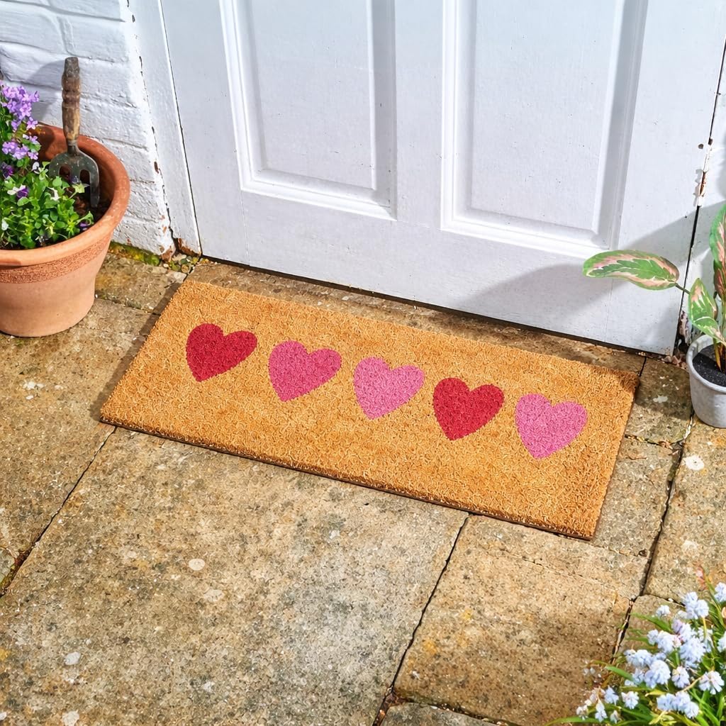 Garden Mile Decorative Heart Coir Door Mat 23 x 53cm Heavy Duty Non Slip Outdoor Door Mat Insert for 45 x 75cm Frames Indoor & Outdoor Dirt Scraper Welcome Doormats for Porch, Caravan