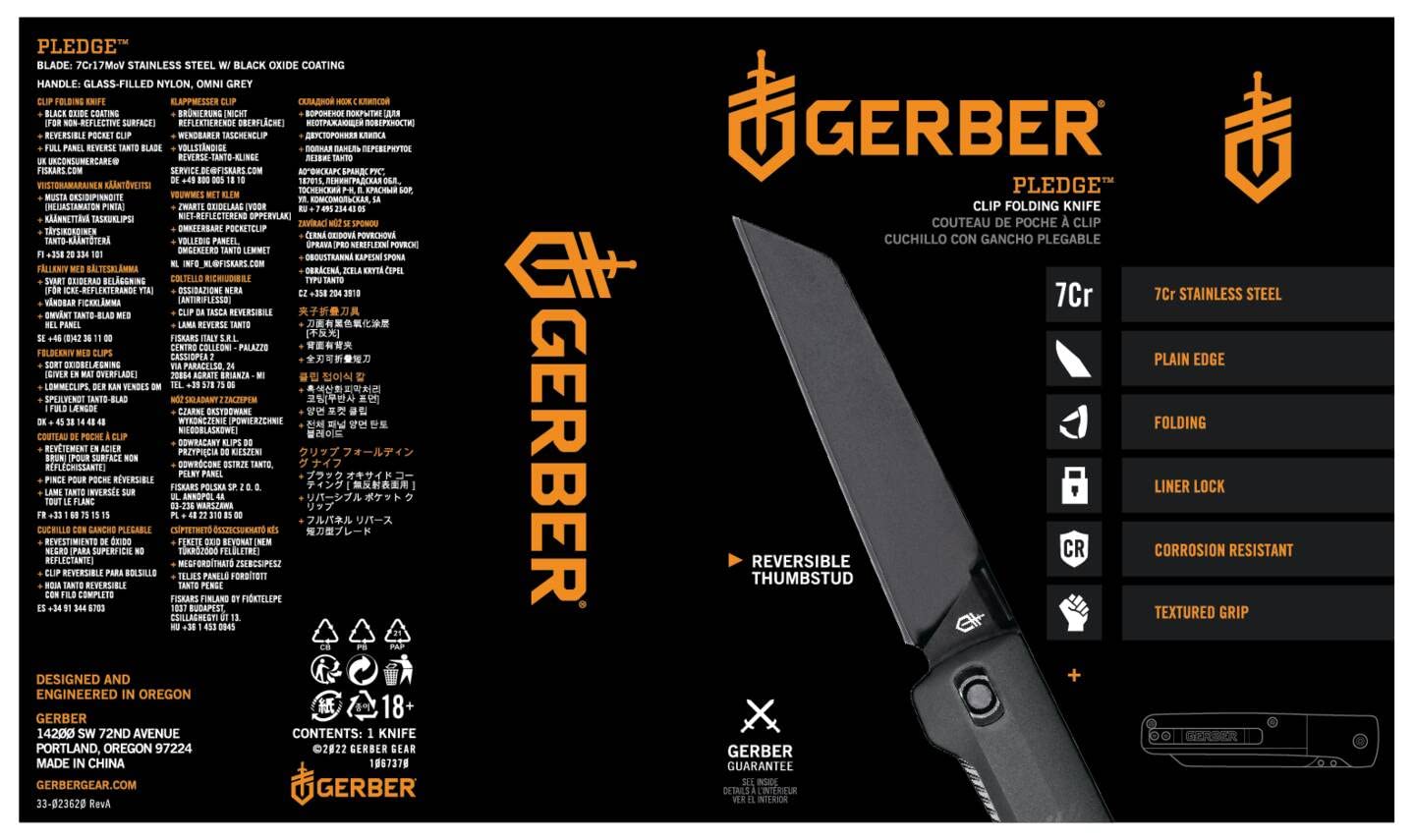 Gerber Taschenmesser mit Gürtelclip, Pledge, 7Cr17MoV Edelstahlklinge im Reverse-Tanto-Look, Griffschalen aus glasfaserverstärktem Nylon, Klingenlänge: 9,2 cm, 1067370