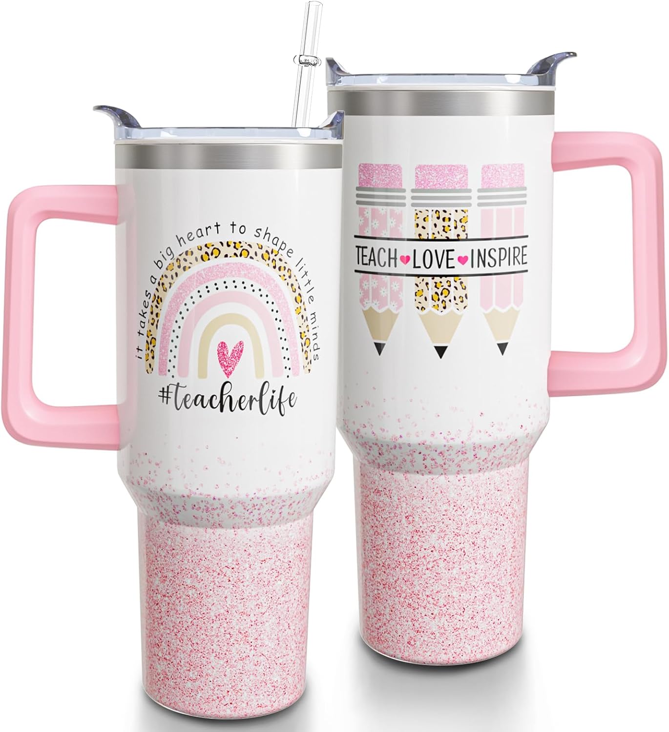 40oz Teacher Tumbler with Handle, Stainless Steel Teacher Water Bottle Cup, Teacher's Travel Coffee Mug, Thanksgiving,Christmas,Graduation Gifts for Teachers