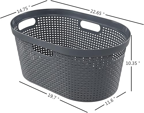 Miniatura 2 de Sandmovie Paquete de 4 cestas de plástico para la lavandería, cestas grandes para ropa sucia con asas recortadas, color gris, 42 L