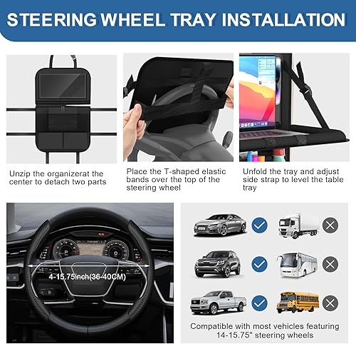 Miniatura 8 de Paquete de 2 organizadores para asiento trasero de automóvil con bandeja, almacenamiento de automóvil de 11 bolsillos con soporte para tableta y