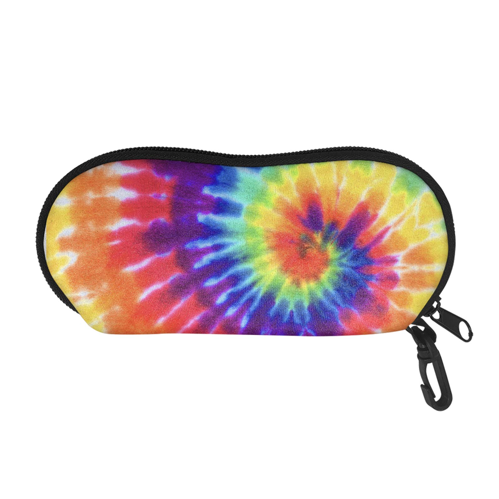 SEANATIVE Neoprene Protable Travel Zipper Eyeglasses Case hook for Women Men Rainbow Tie Dye Design