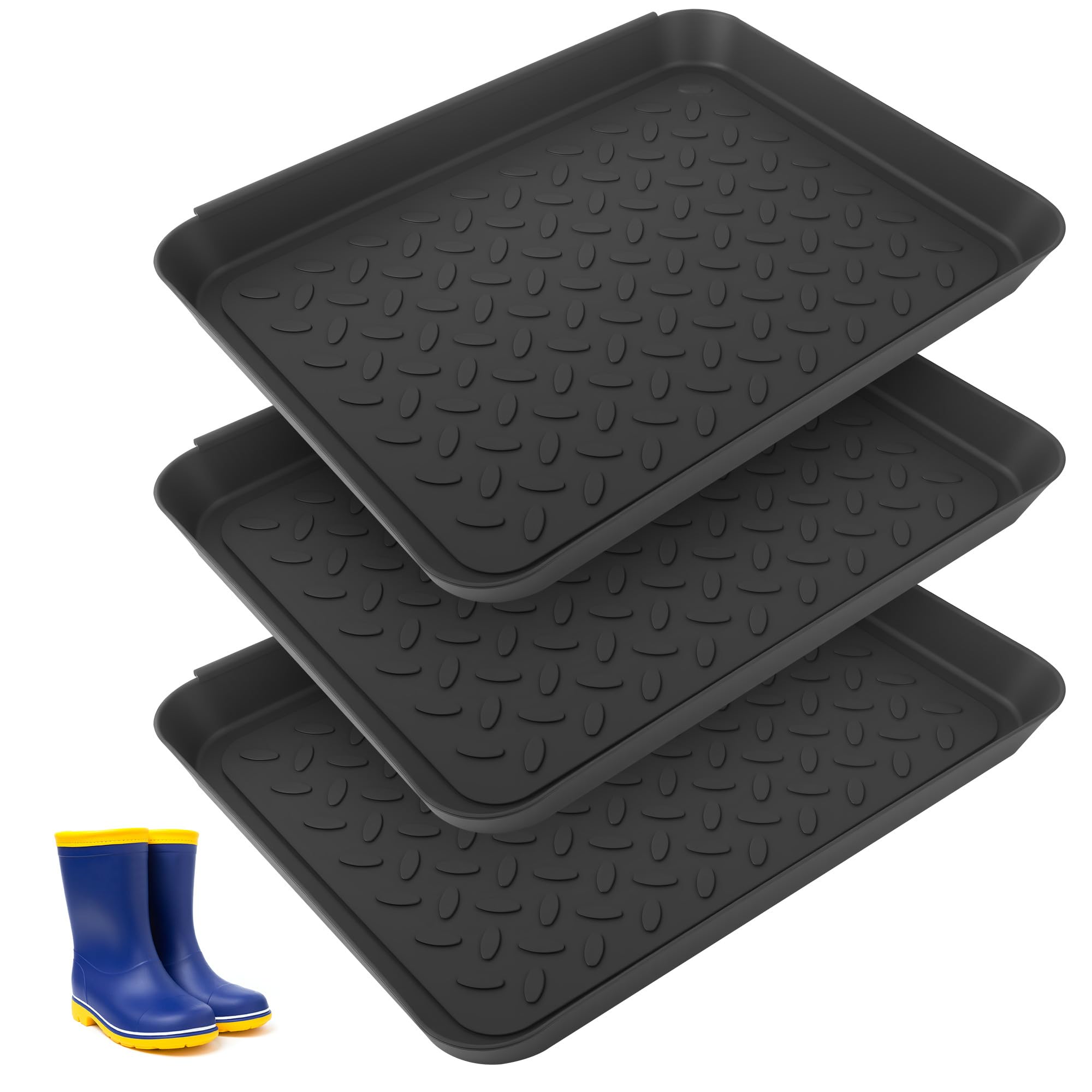 3 Stück Schuhabtropfschale, Schuhmatte Abtropfwanne 35 x 27 x 3 cm, Rutschfeste Kunststoff Schuhwanne für Regen und Schneetage, Ideal als Schuhablage, Hundefuttermatte ,Gummistiefel, Schlammschaufe