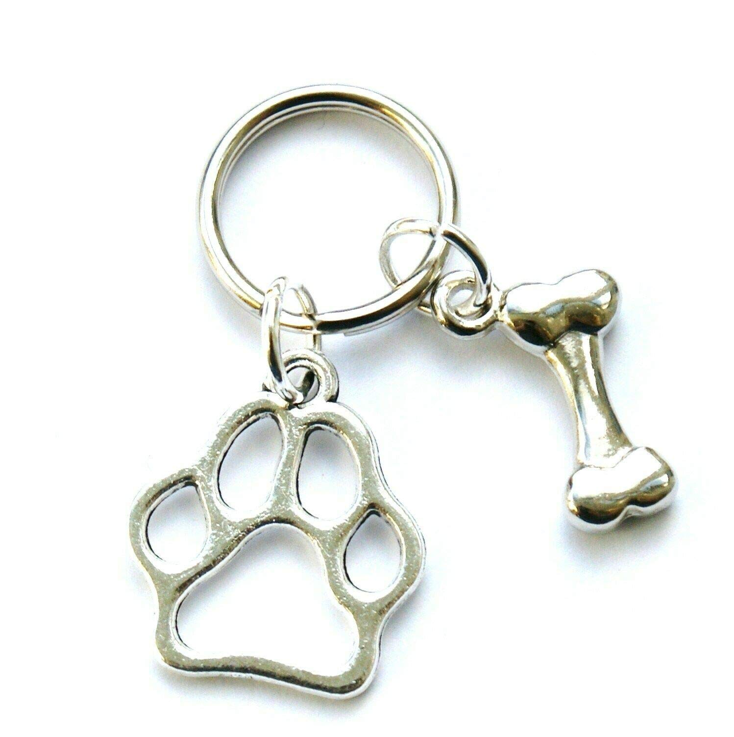 Dog Collar Charms Silver Paw and Bone New Handmade Pet Gift Tag