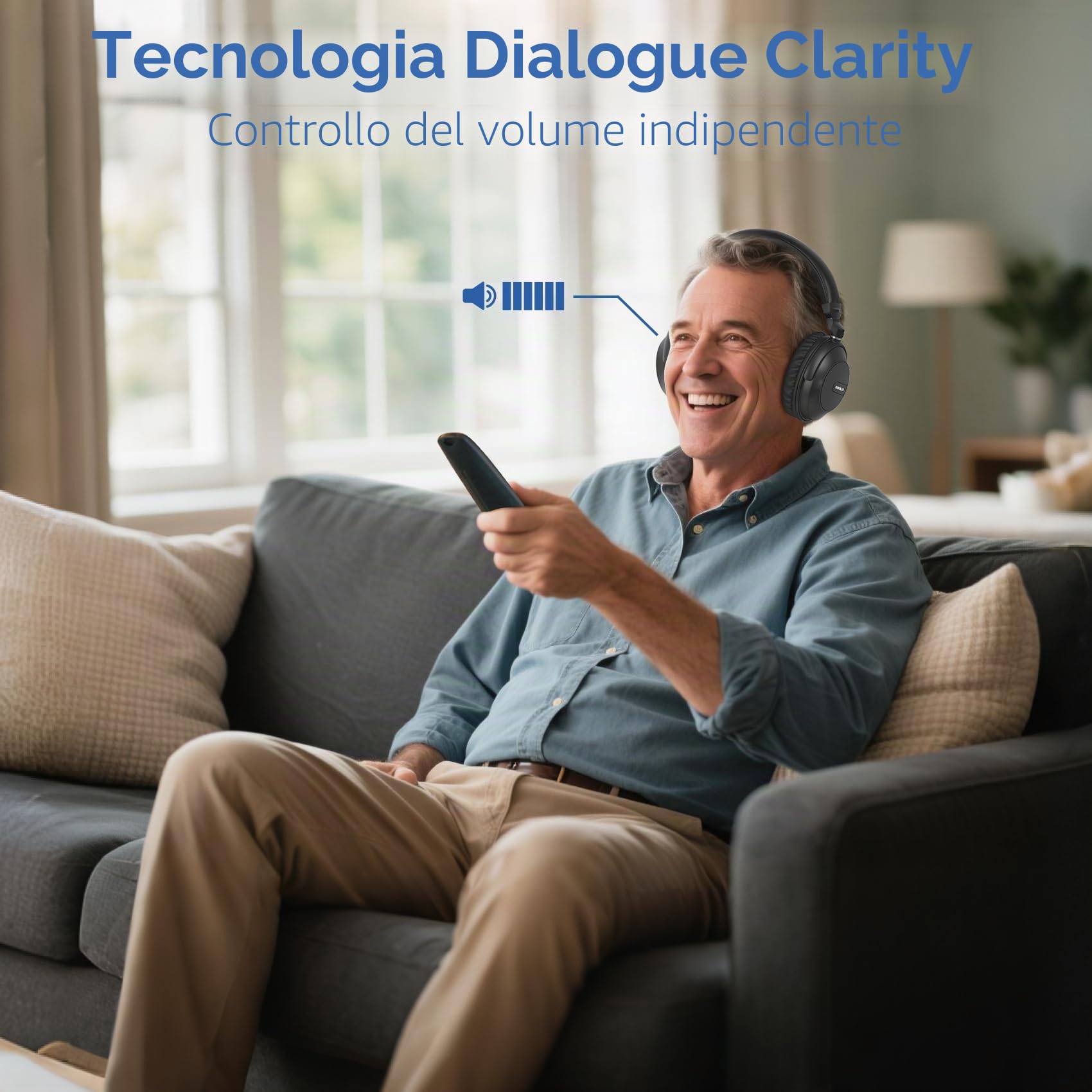 SIMOLIO Cuffie Wireless per TV, Cuffie per TV Senza Fili con Cinema e Dialog Modalità per Anziani, Bluetooth O Con Uscita Ottica Digitale/RCA/3.5mm, Nessuna latenza, 737D