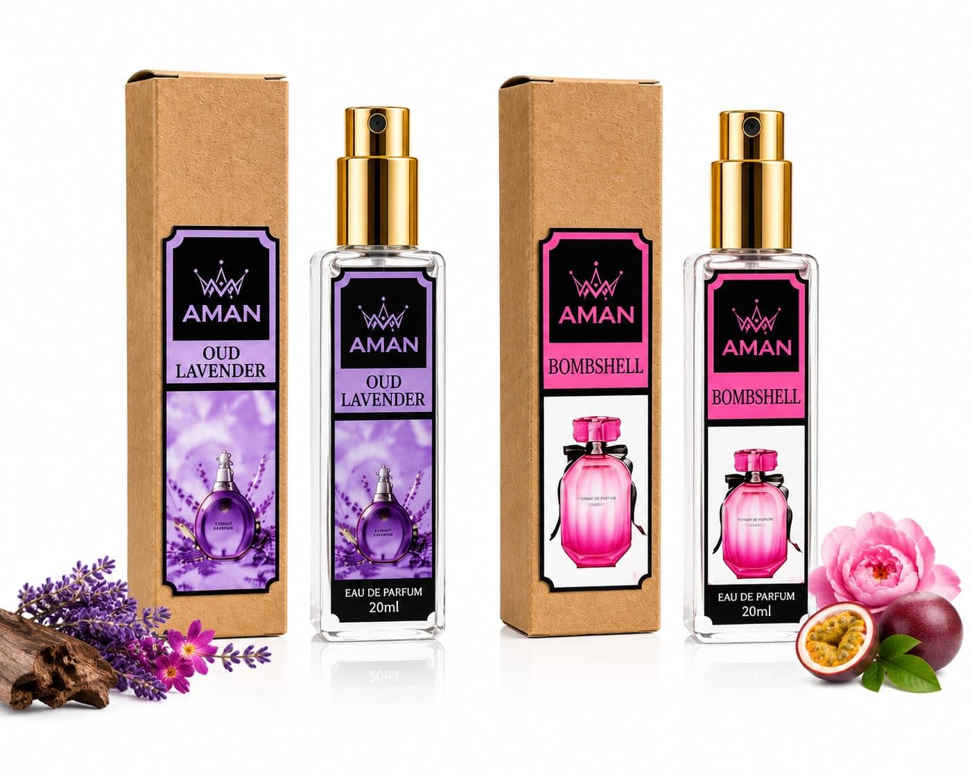 AMAN Oud Lavender & Inspired Bombshell Eau de Parfum, 20ml Each | Pack of 2, Spray Bottle, Floral & Woody Scent, Unisex Fragrance, Gift Box Included-image-23