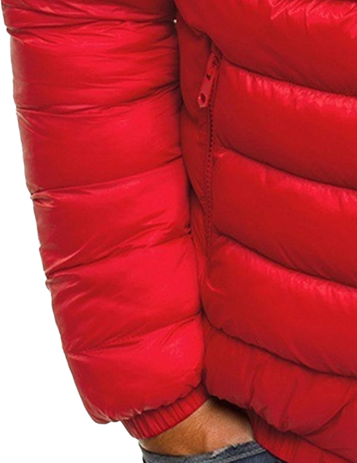 DGHM-JLMY Men's Rhombic Patchwork Collar Down Jacket Casual Thick Quilted Lined Puffer Jacket Outdoor Full Zipper Warm Coats (Red,XX-Large)