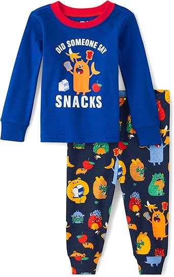 The Children's Place baby boys Button Long Sleeve Top and Pants Snug Fit 100% Cotton 2 Piece Pajama Set