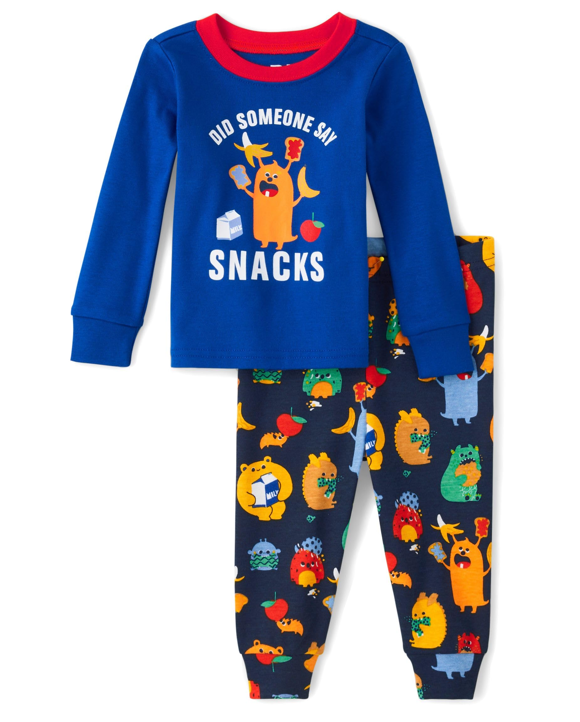 baby boys Button Long Sleeve Top and Pants Snug Fit 100% Cotton 2 Piece Pajama Set