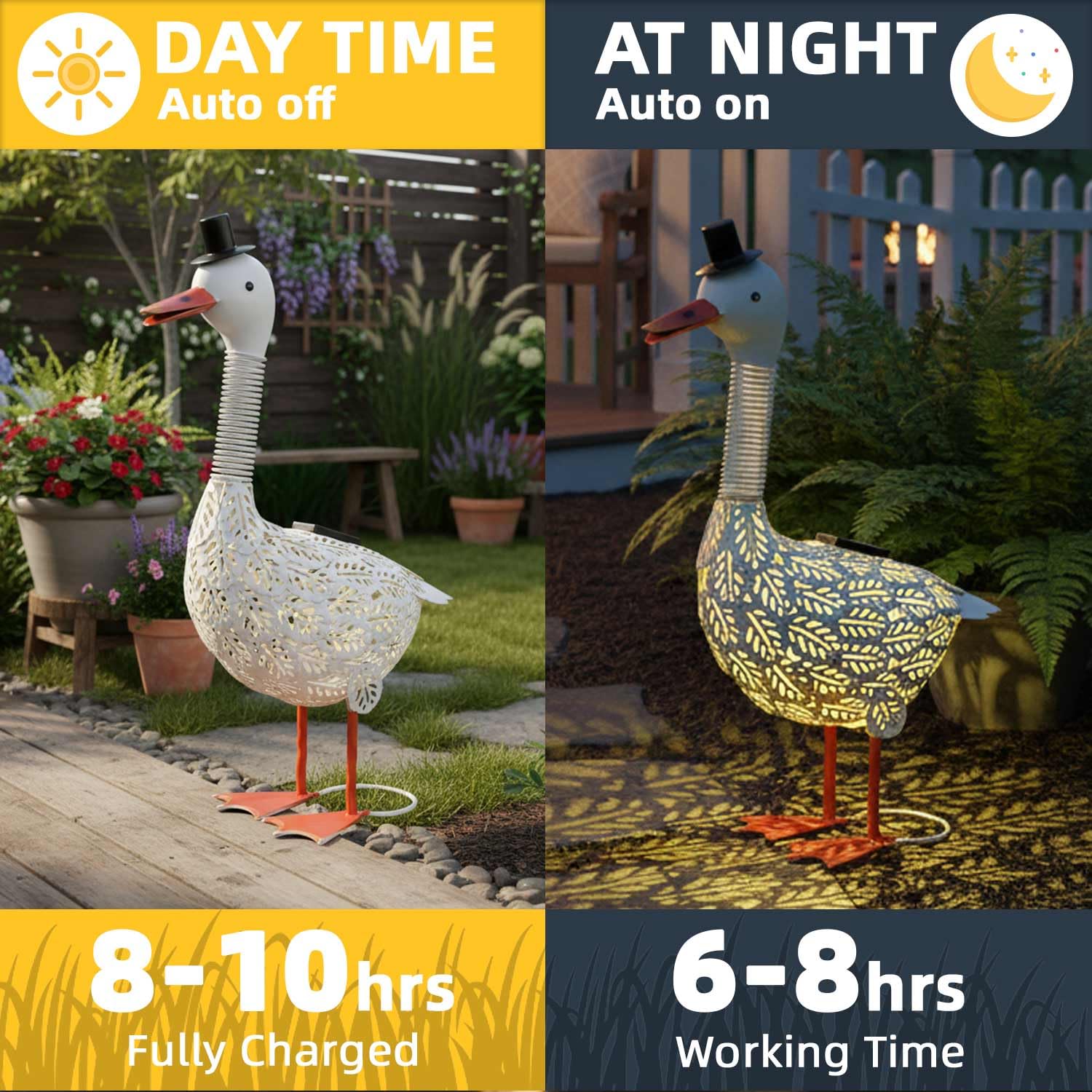 Statue de jardin d'oie en métal solaire - 50,8 cm de haut - Décoration de jardin pour l'extérieur - Figurine d'oie pour terrasse, porche, cour, pelouse, cadeau d'oie de jardin