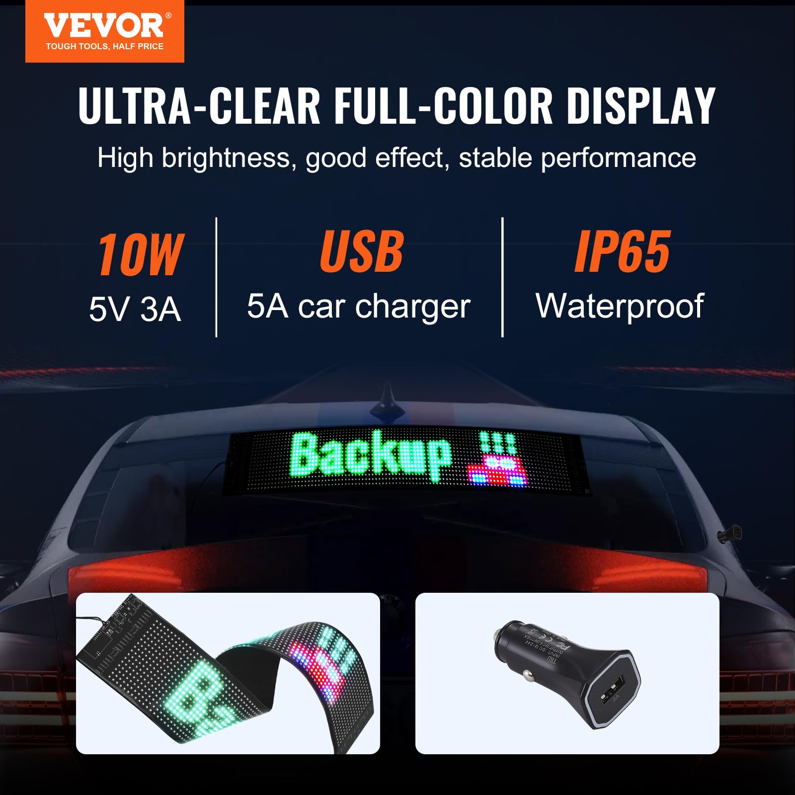 VEVOR Programmeerbaar LED-bord, P6 Full Color LED Scrolling Panel, DIY Custom Tekst Animatie Patroon Display Board, Bluetooth APP Controle Bericht Winkelbord voor Winkel Zakenauto Reclame, 27x5