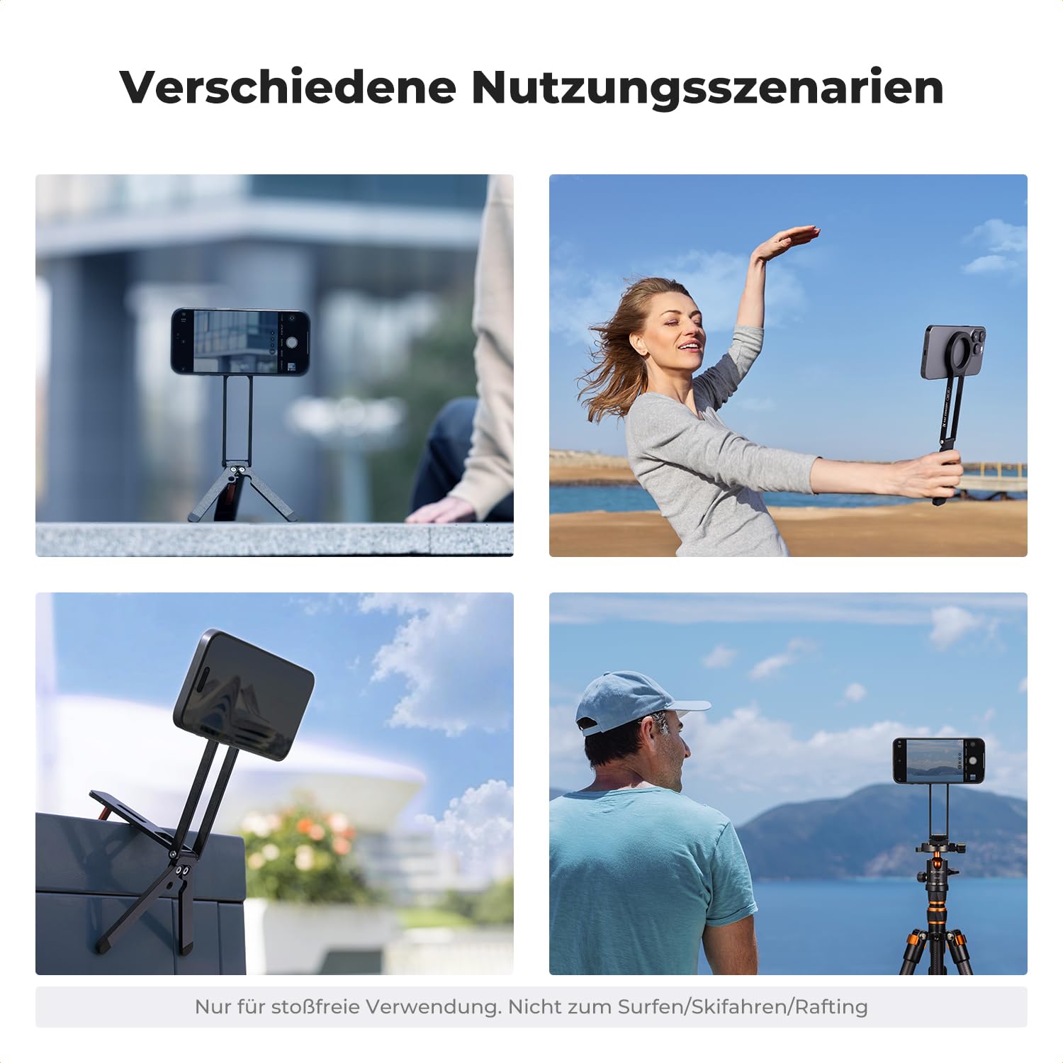 K&F Concept MS-47 Magnetisches Handy Stativ, tragbares Mini Selfie Stick Stativ für Smartphone mit 360°Drehung, rutschfeste Silikonpolster für stabilen Halt, Kompatibel mit iPhone, Samsung&Android