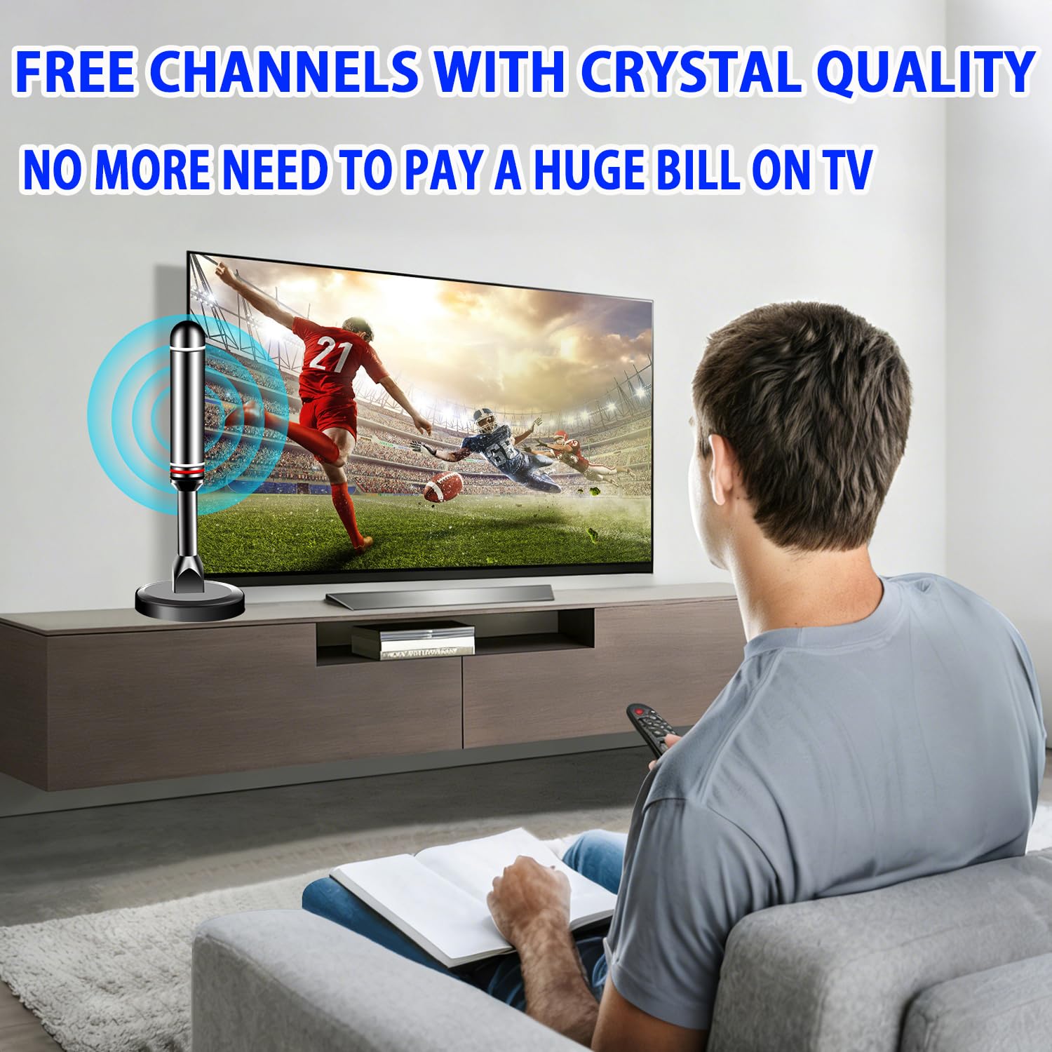 Antenna TV per Smart TV da interni, antenna digitale per canali locali, supporto 4k 1080p con forte base magnetica, ricezione a lungo raggio per TV vecchi/HD