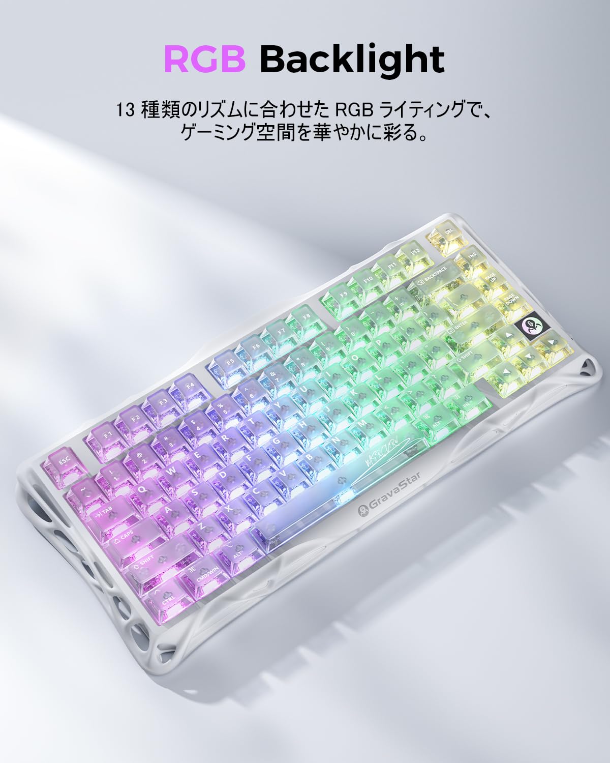 Amazon | GravaStar Mercury K1 Lite ゲーミングキーボード 透明