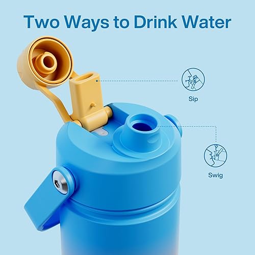 Miniatura 753 de ENCOOL Botella de agua aislada con popote, de acero inoxidable, a prueba de fugas, sin BPA, al vacío de doble pared que se mantiene fría durante 24