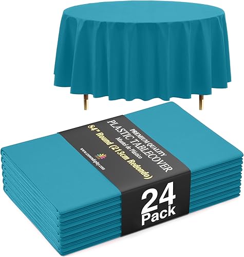 Miniatura 37 de Exquisite Mantel Redondo Premium Azul Claro 66% Más Grueso 0.5 Mil Paquete de 12 Manteles de Mesa de Plástico Desechables de 84 Pulgadas Mantel Azul
