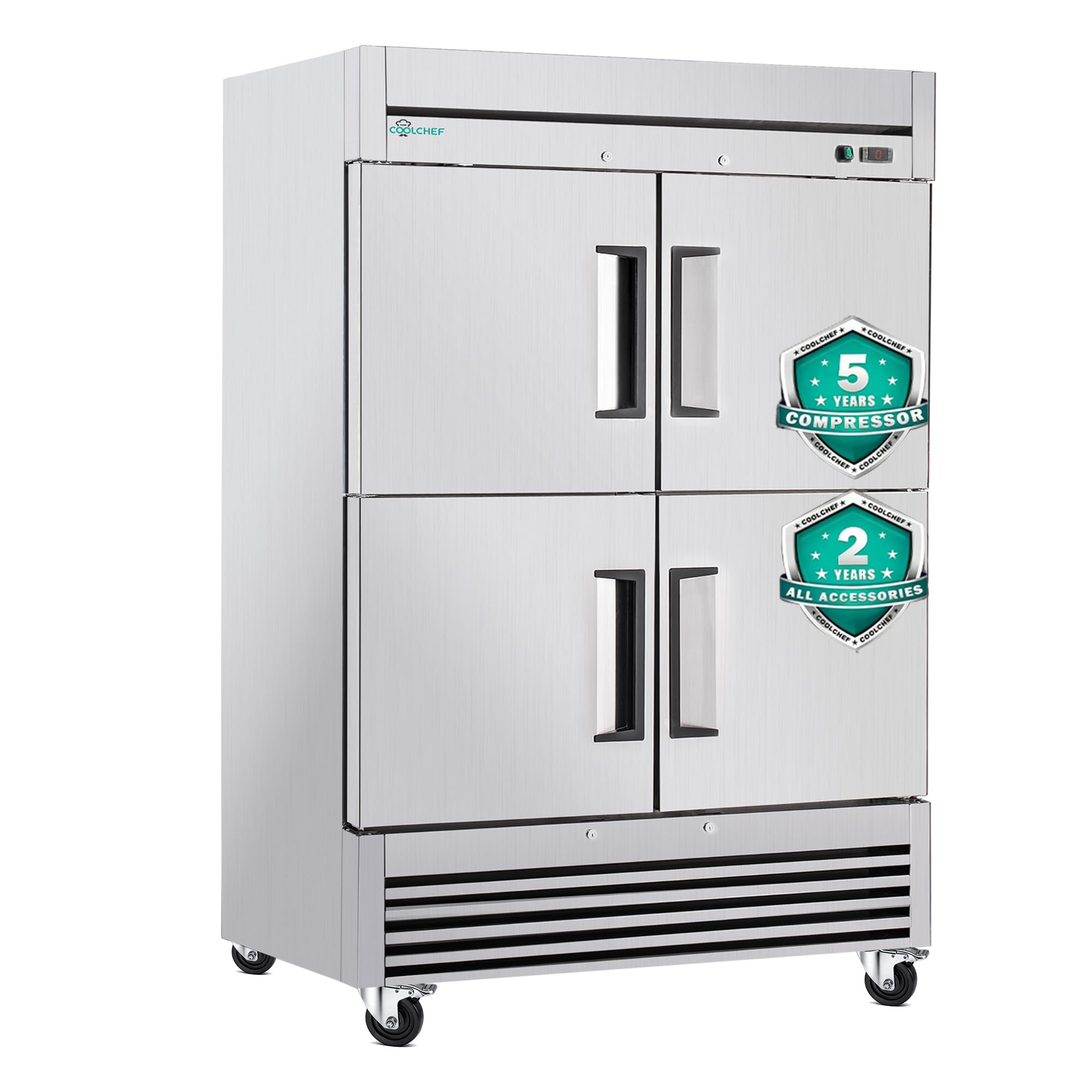 Okeyolive 54"Commercial Freezer, 49 Cu.Ft Four-Door Stainless Steel Reach-In Freezer, -8~0℉, Air Cooling, 6 Shelves, R290