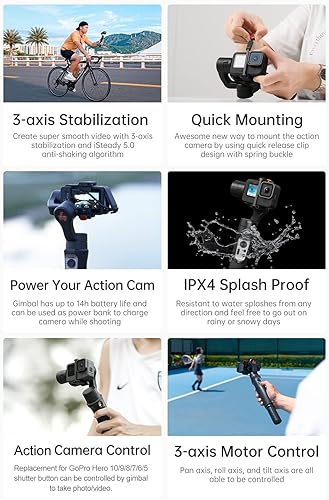 Miniatura 4 de Hohem iSteady Pro 4 3-Axis cámara deportiva portátil estabilizador cardán control inalámbrico a prueba de salpicaduras estabilizador reemplazo para