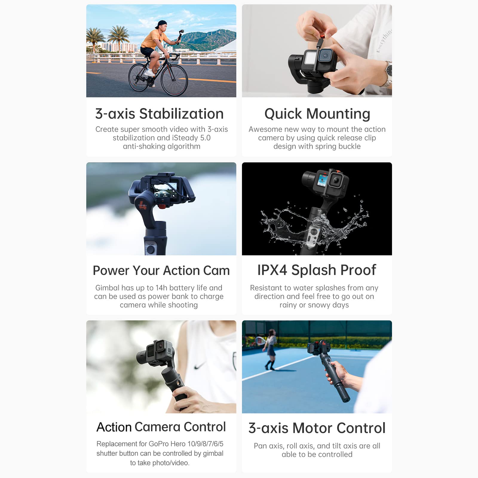 hohem iSteady Pro 4-Gimbal Stabilisator 3 Achsen kompatibel mit GoPro 13/12/11/10/9/8/7/6/5, für hohem iSteady Pro 4-Gimbal Stabilisator 3 Achsen kompatibel mit GoPro 13/12/11/10/9/8/7/6/5, für