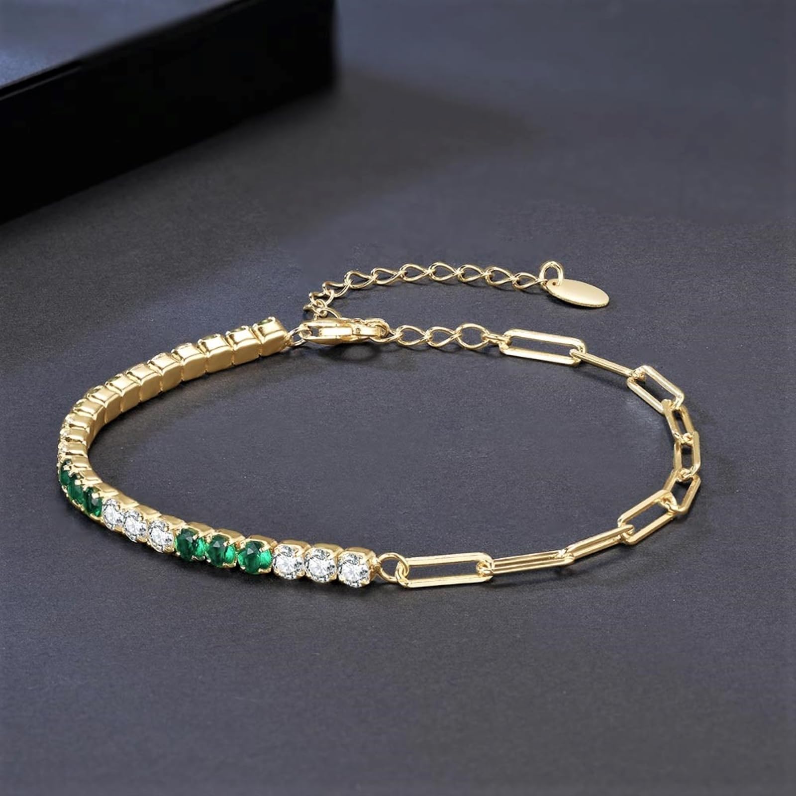 Bracciale da Tennis & Catena a Graffetta in Argento 925 con Zirconi Brillanti per Donne e Ragazze, Placcato Oro, Braccialetto Infinito con Zirconia Cubica per Lei