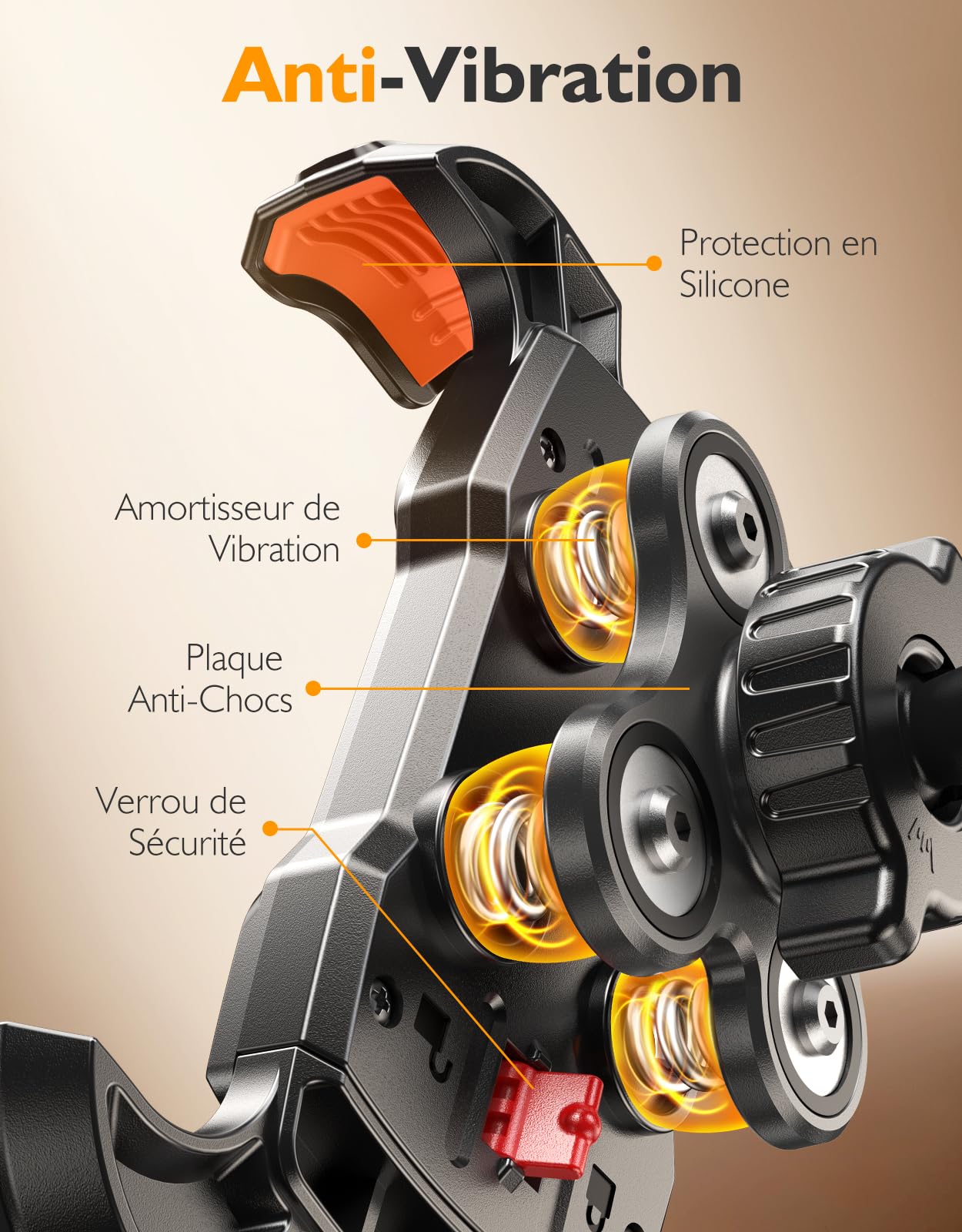 Support Telephone Moto Anti Vibration, [sans Outils] Support Porte Telephone Velo, [Coussin Silicone] Support Téléphone Trotinette Electrique Compatible iPhone, Galaxy, Smartphones 4.7-6.9''