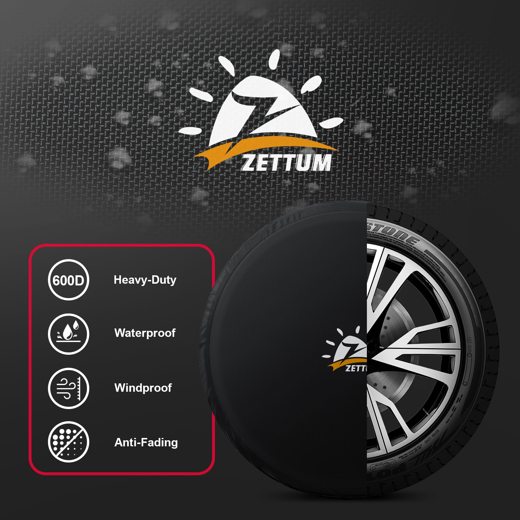 Zettum Housses de pneus Auto Totale diamètre 26-28 Pouces (66-71 cm), Housse Roue de Secours 600D Oxford revêtement PU Heavy Duty & étanche Housse Pneu Voiture, SUV, Van, monospace