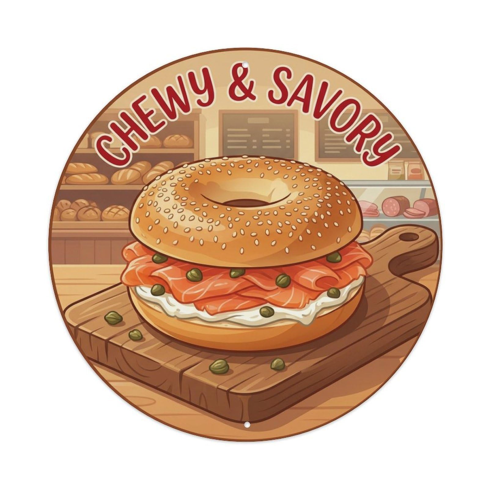 Metal Tin Sign Bagel Sesame Gourmet Food