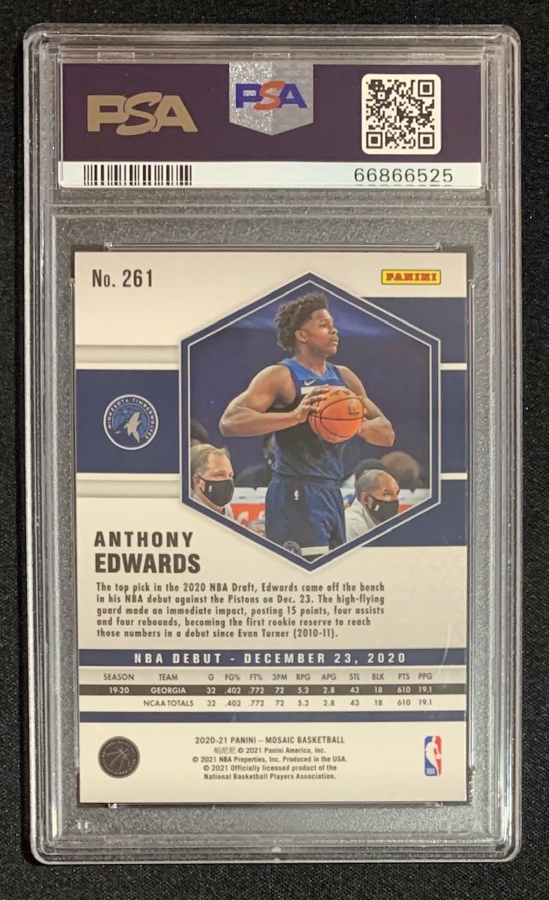 Anthony Edwards 2020 Panini Mosaic Basketball Rookie Card #261 Graded PSA 10