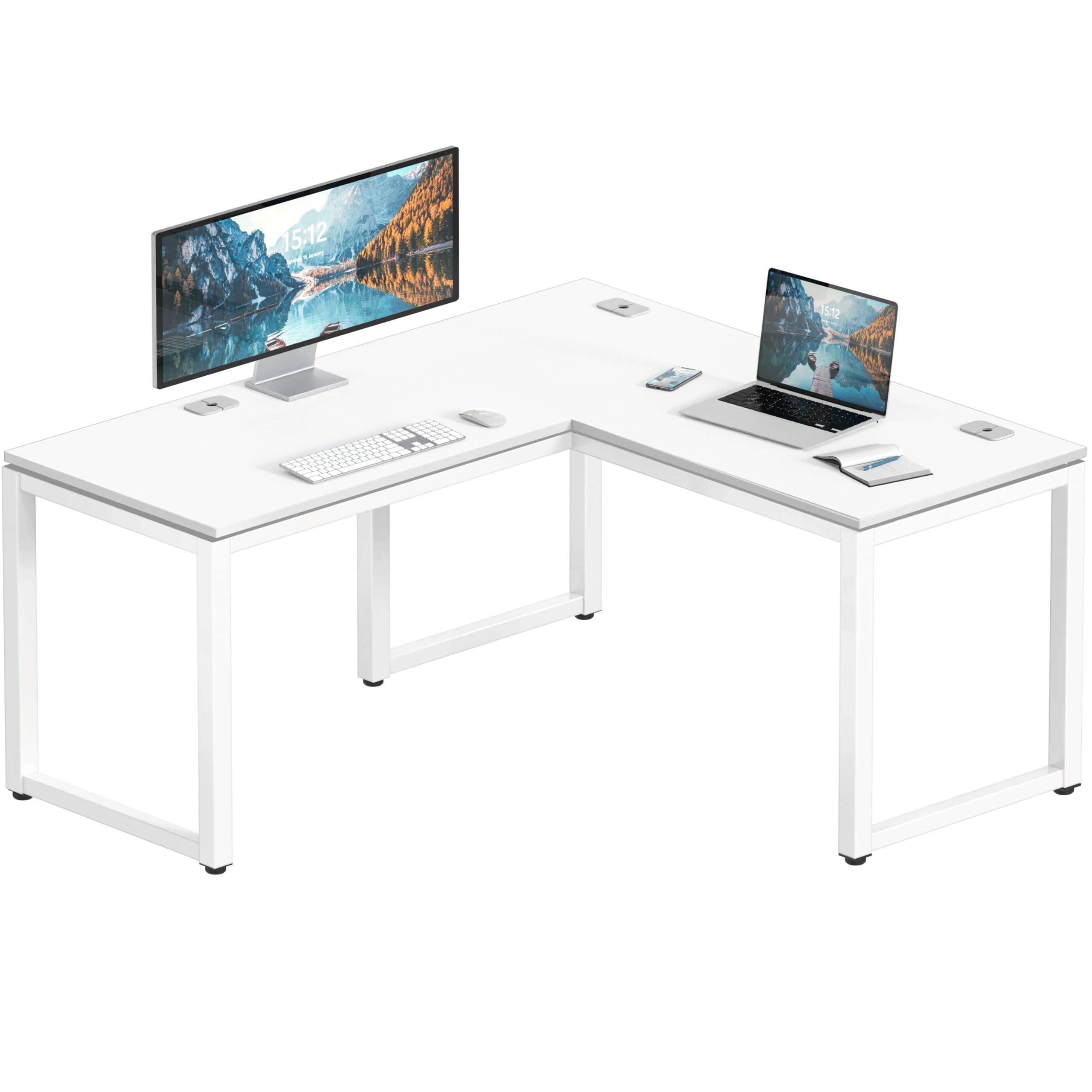 SHW 55 x 60 Inches Commercial-Grade L-Shape Corner Office Computer Desk, White