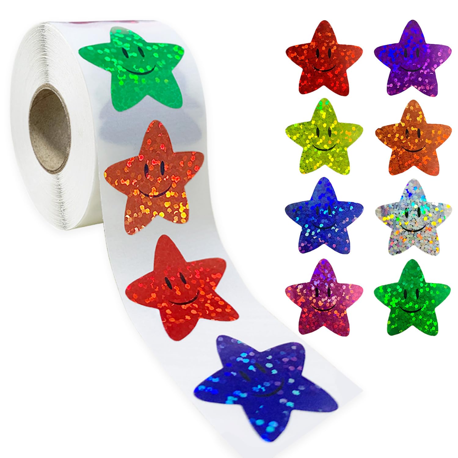 Dzxin Star Stickers - 500Pcs 1Inch Glitter Star Stickers for Kids Reward Self-Adhesive Foil Shiny Stars Shaped Sticker Stars Incentive Sticker Roll for Classroom Teacher Behavior Chart