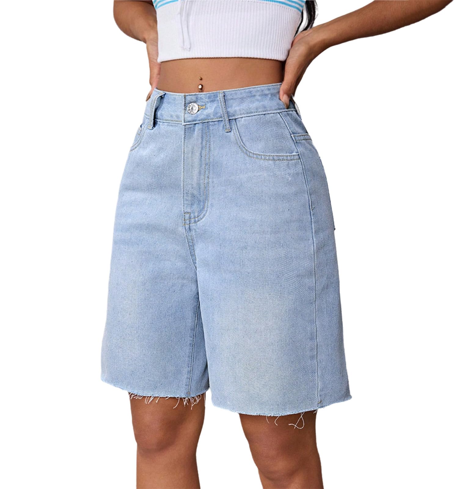 Bermuda en jean pour femme à coupe ample droite et confortable - 6