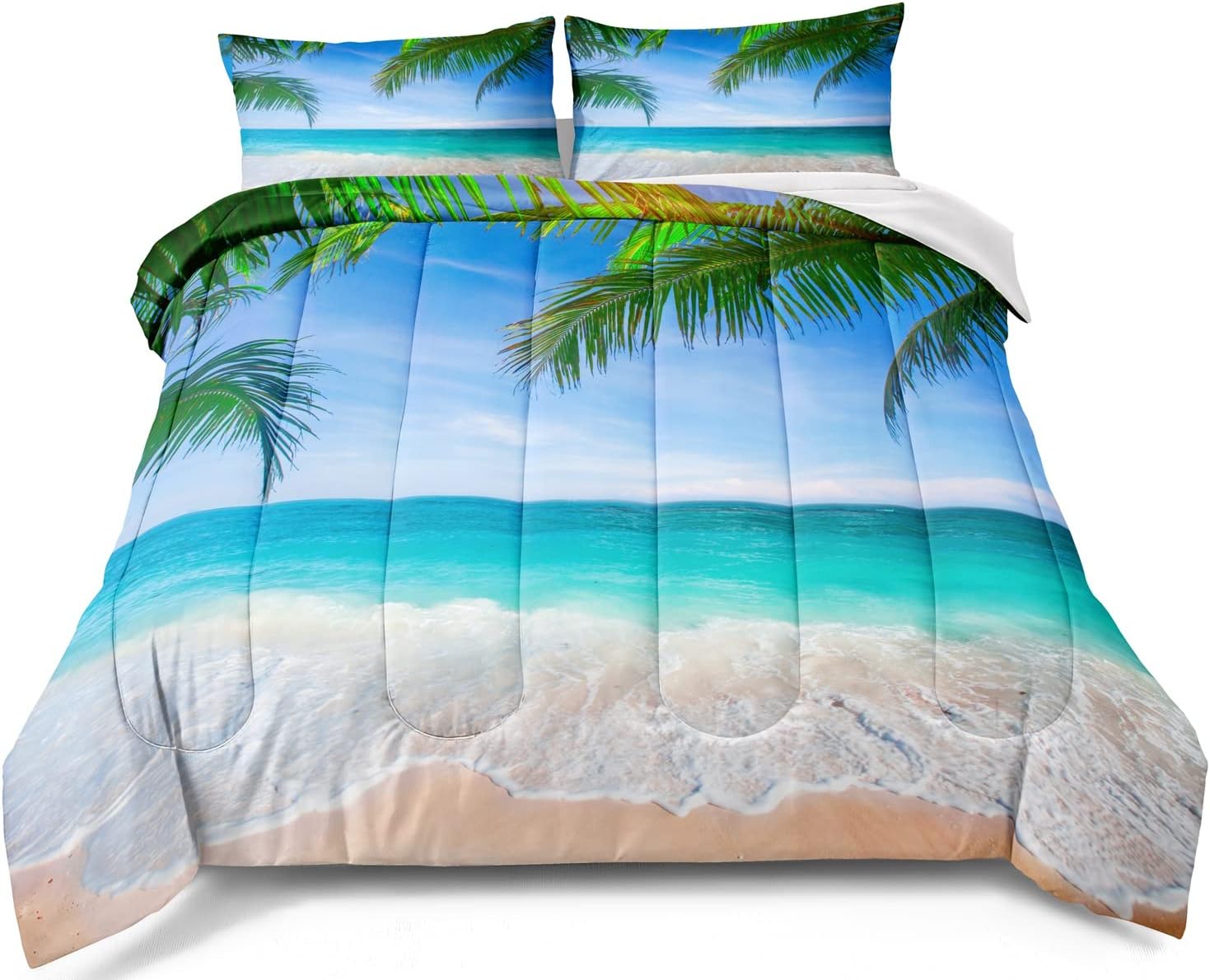 BDUCOK Ocean Comforter Set King Size Beach Bedding Set Tropical Palm Tree Hawaii