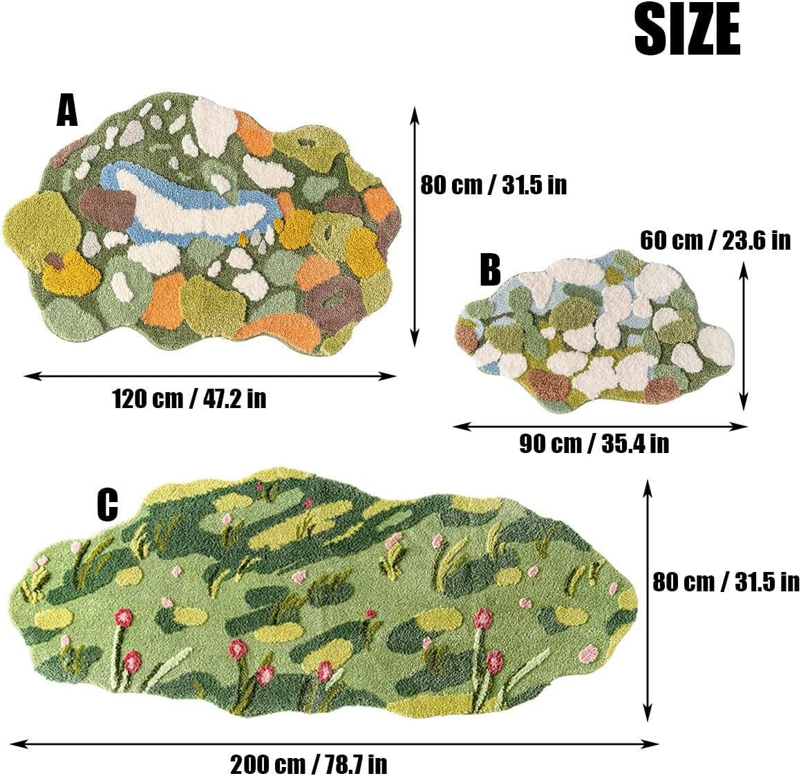 WHALEHOME Moss Rug 3D Stereo for Living Room Green Moss Grass Carpet Bedroom Bedside Floor Mat Indoor Floor Plush Shaggy Area Rug Anti-Slip Modern Rugs Home Decor (C 78.7 * 31.5in)