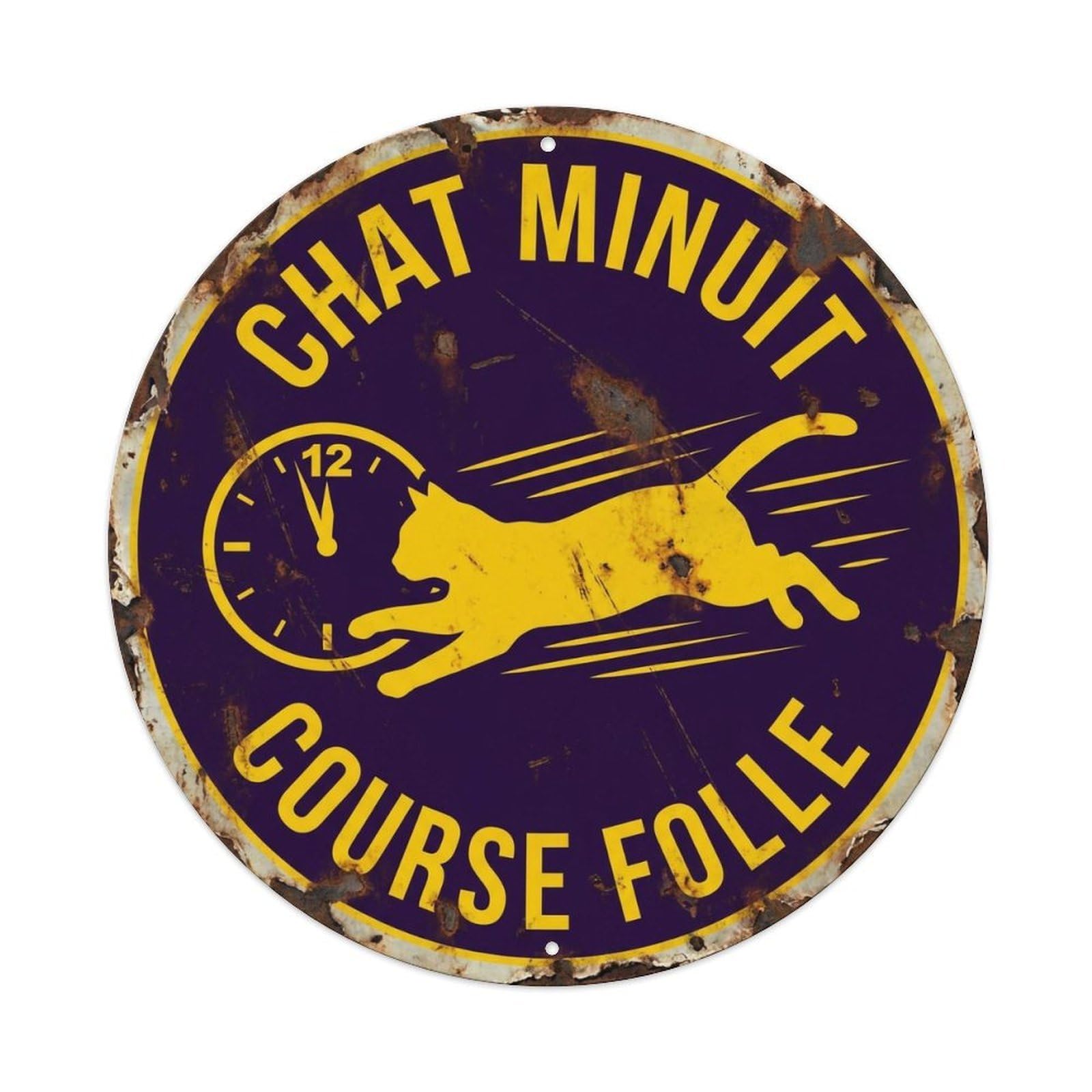 Cat Midnight Zoomies Round Wall Hanging Metal Tin Sign