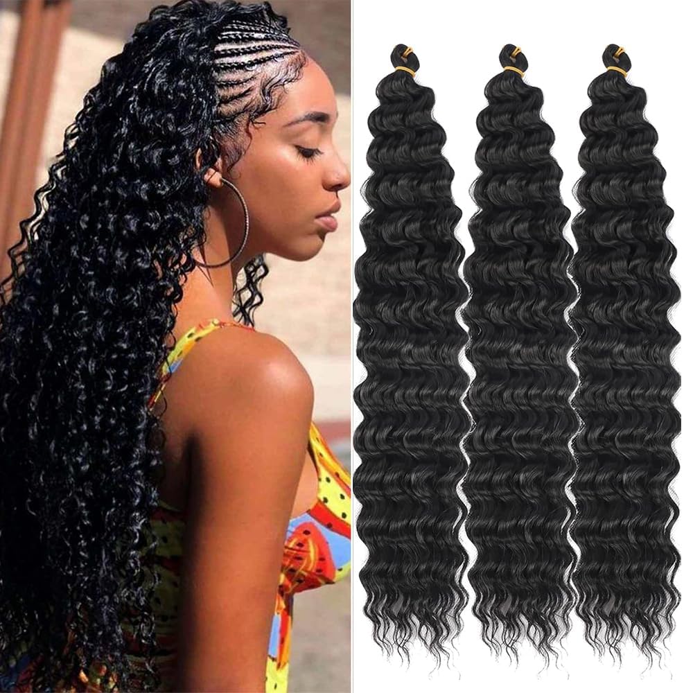 Datanala Ocean Wave Crochet Hair 22 inch Deep Wave Curly Crochet Hair 5 Packs Deep Curly Braiding Hair Extensions Long Inch Deep wave Synthetic Braiding hair for Black Women (1B#, 22Inch)