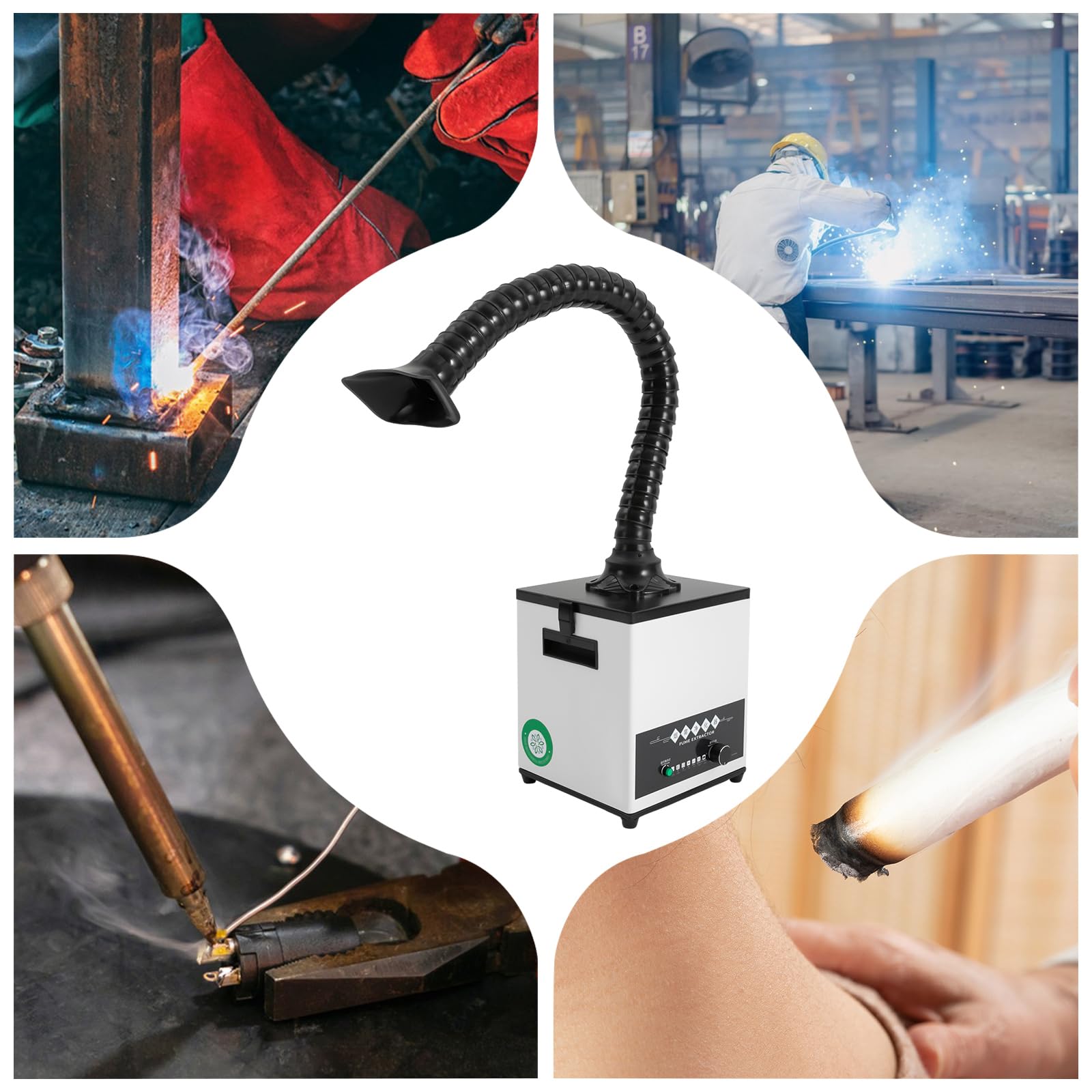 Odkurzacz dymu do prac lutowniczych, stacja lutownicza, odkurzacz pyłu, oczyszczacz powietrza, 0-225 m³/h, 100 W, z filtrem HEPA, 3 warstwy filtra, odpowiedni dla majsterkowiczów i warsztatów