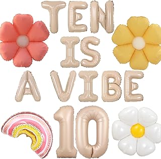 Ten Is A Vibe Birthday Decorations Ten Groovy 10th Birthday Supplies Daisy and Rainbow Balloons Party Decors Boho Groovy Retro 10 Birthday Party Decors Pink Yellow Happy 10th Birthday for Girl