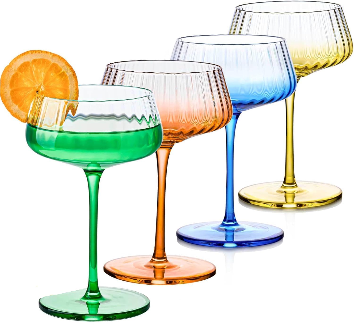 Colored Ribbed Highball Glasses Set of 4 Vintage Iced Tea Glassware Tall Collins Glasses for Mojitos Water or