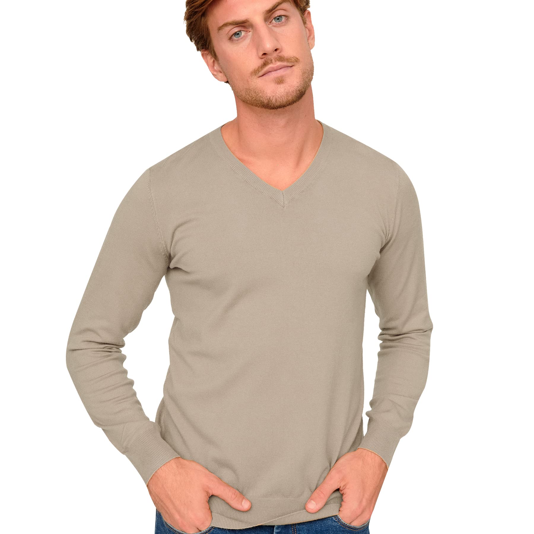 DOUBLE M Jersey Hombre Cuello Pico, Suéter para Hombre, Básico, Tallas S,M,L,XL,XXL, para Todos los Días