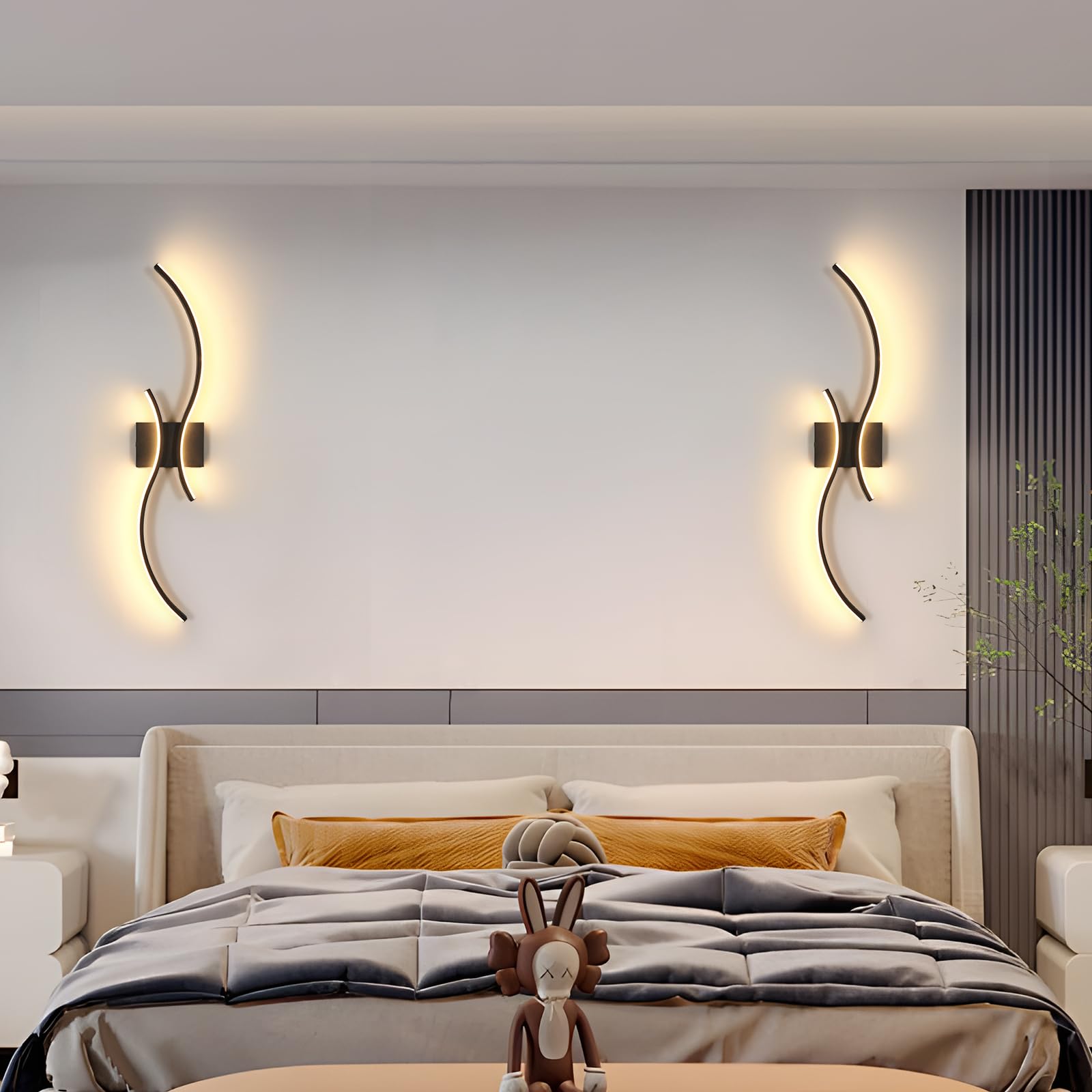 LED Wandleuchte Dimmbar 80CM, 32W 3600LM LED Wandlampe Dimmbar mit Fernbedienung & APP, 3000K-6500K, Schwarz Wandleuchte Innen Up Down Beleuchtung für Schlafzimmer Wohnzimmer Flur Treppe Küche