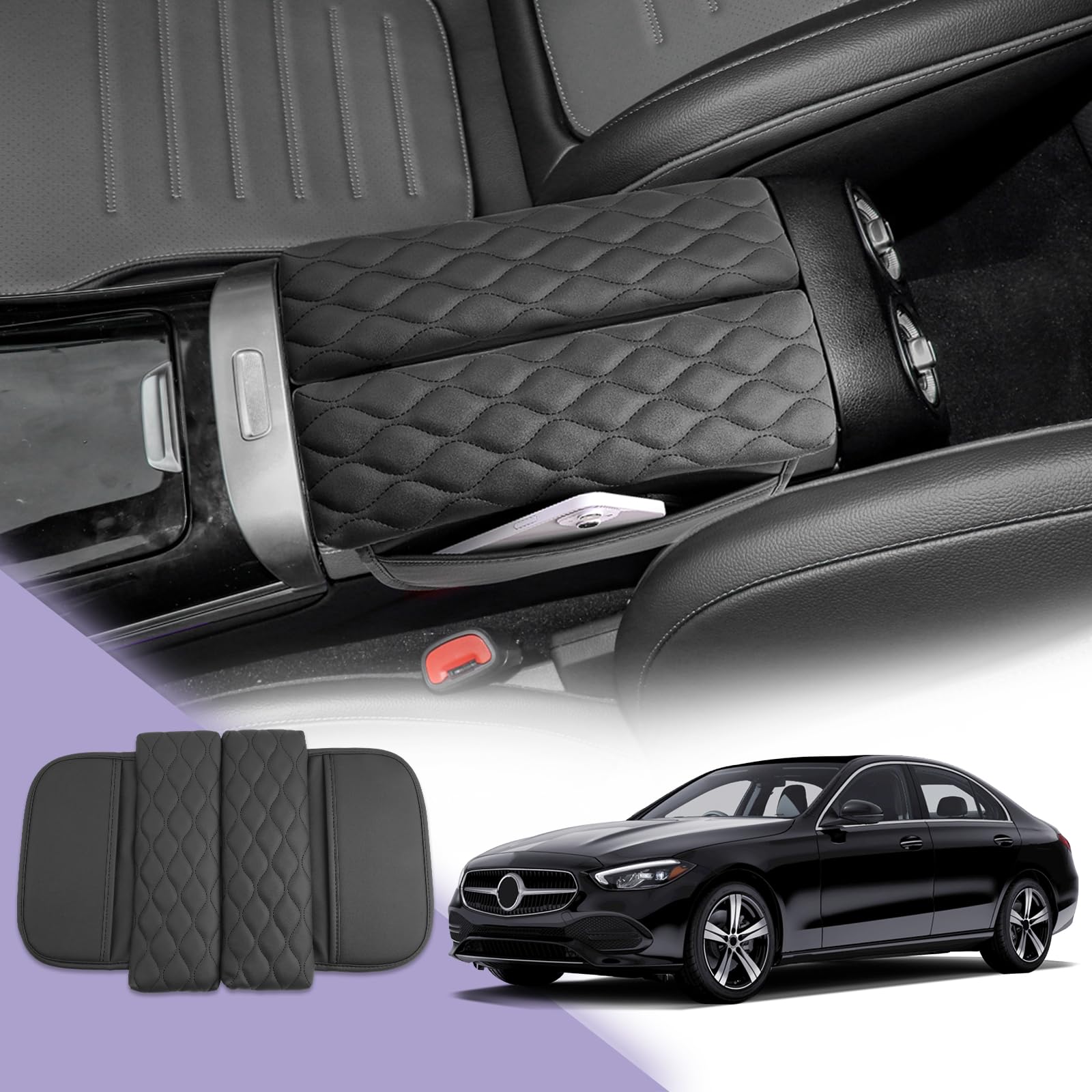 LUWU Do Mercedes-Benz C-Class W206 / GLC X254 2022-2024 2025 Samochodowa Podkładka Podłokietnika C Class W206 2023 Konsola Środkowa Pokrowiec Podłokietnika Skórzany Samochodowa Ochrona Pokrywa