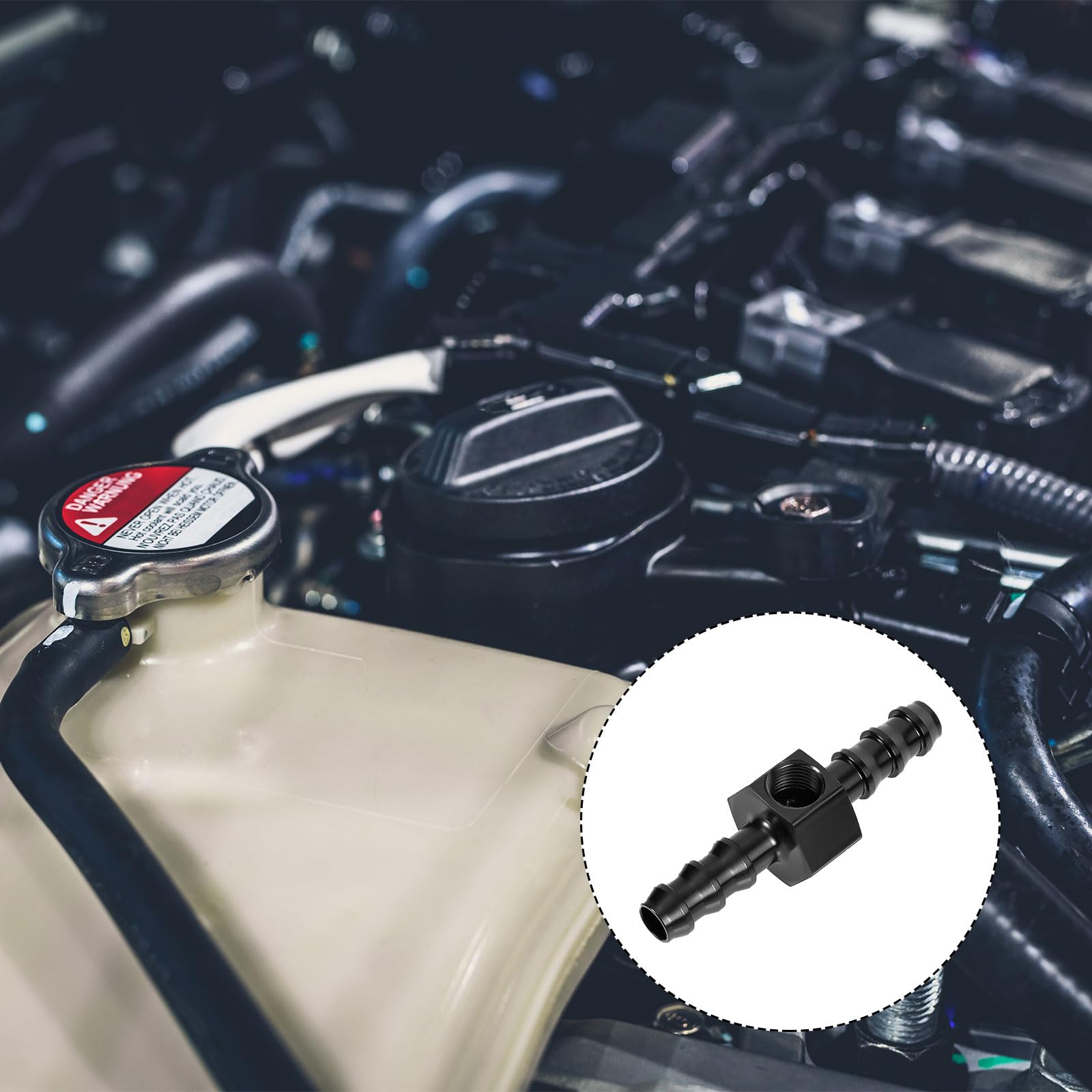 Adattatore Raccordo Manometro Pressione Carburante 5/16 Barb, Connettori Manometro Pressione Carburante Linea Alluminio Alta Qualità Adattatore per Manometro Pressione Carburante 5/16(Nero)