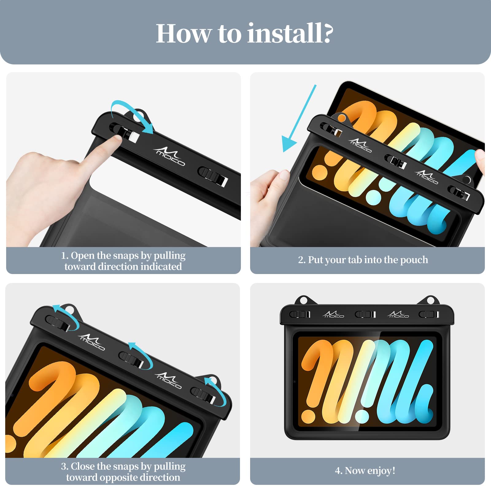 Funda impermeable para tablet compatible con Fire HD 8/Fire 7, iPad Mini 6/5/4/3, Galaxy Tab Pro 8.4, Tab S2/Tab E/Tab A 8.0 8.4 hasta 8.5, bolsa seca con soporte para baño, cocina, color negro 7