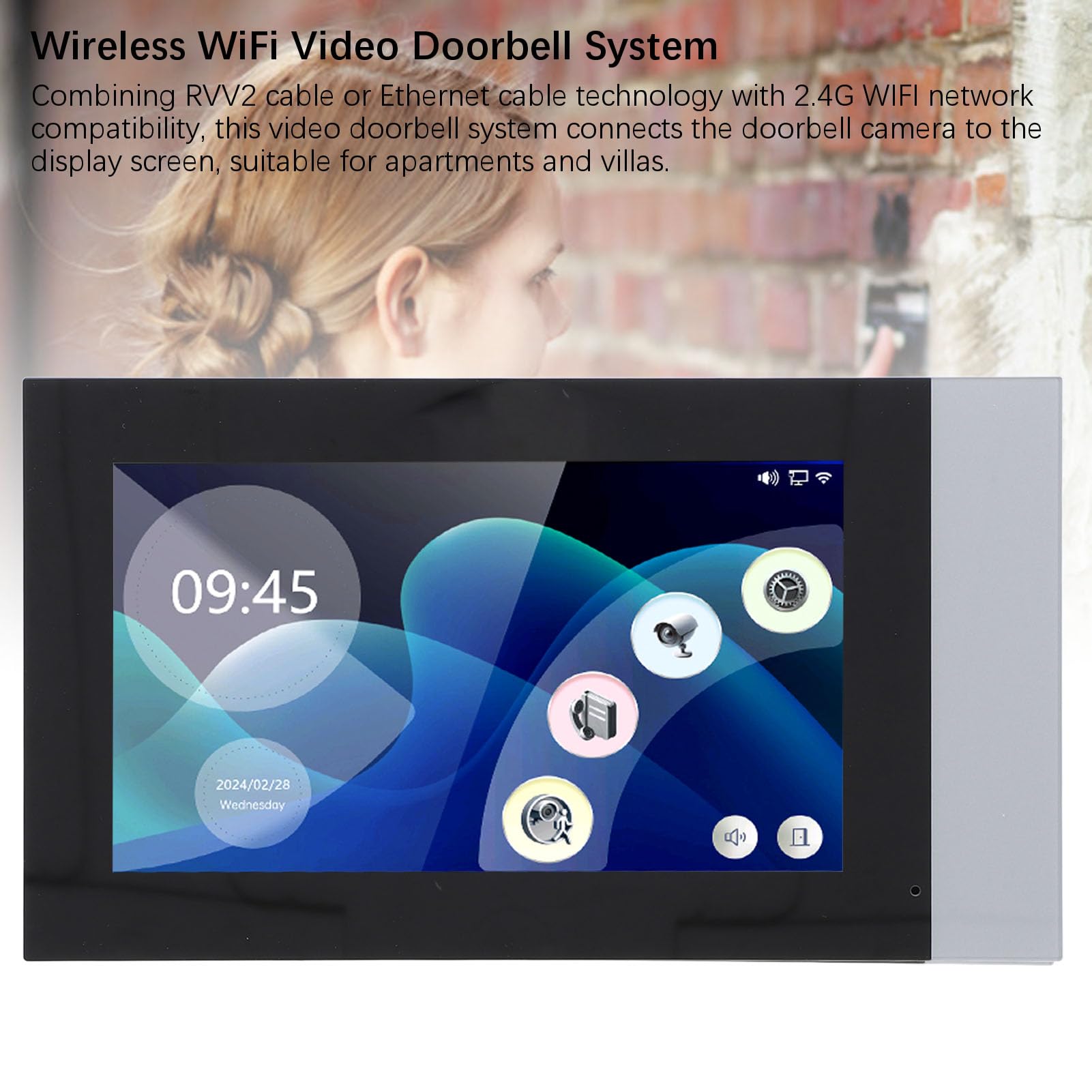 Pongnas Videocitofono Wireless, Touch Screen 2 MP 7 Pollici, Visione Notturna Bidirezionale, Protezione IP65, Adatto per Appartamenti e Ville, Compatibile con L'app (Spina europea)