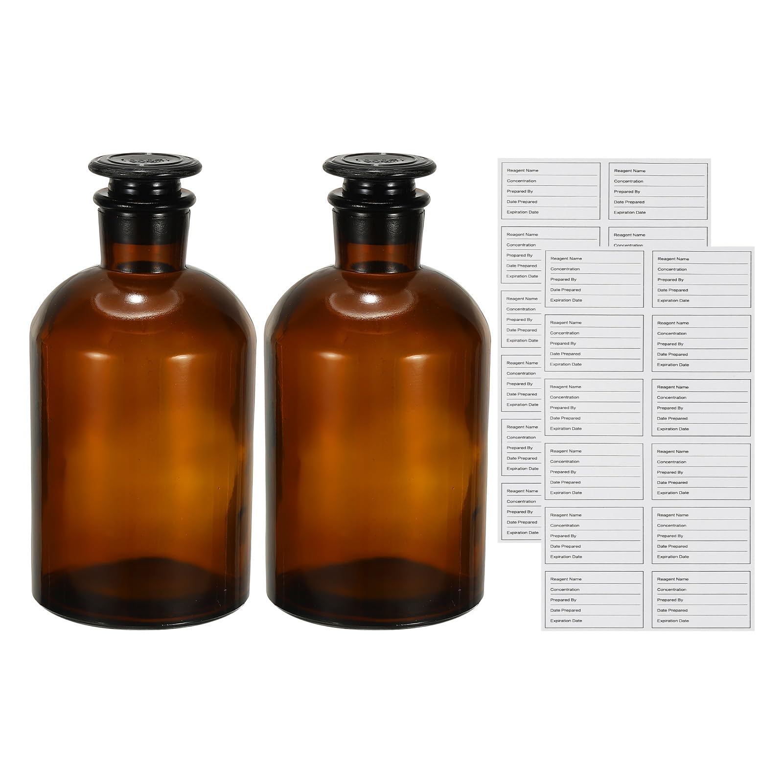 PATIKIL 2 Set Reagenzflasche mit Tags, 1000ml Laborflasche Braunglasflasche Schmalhalsflasche für Labor Wasser Reagenz Flüssigkeiten Chemie Wissenschaft Vase Parfüm - Braun