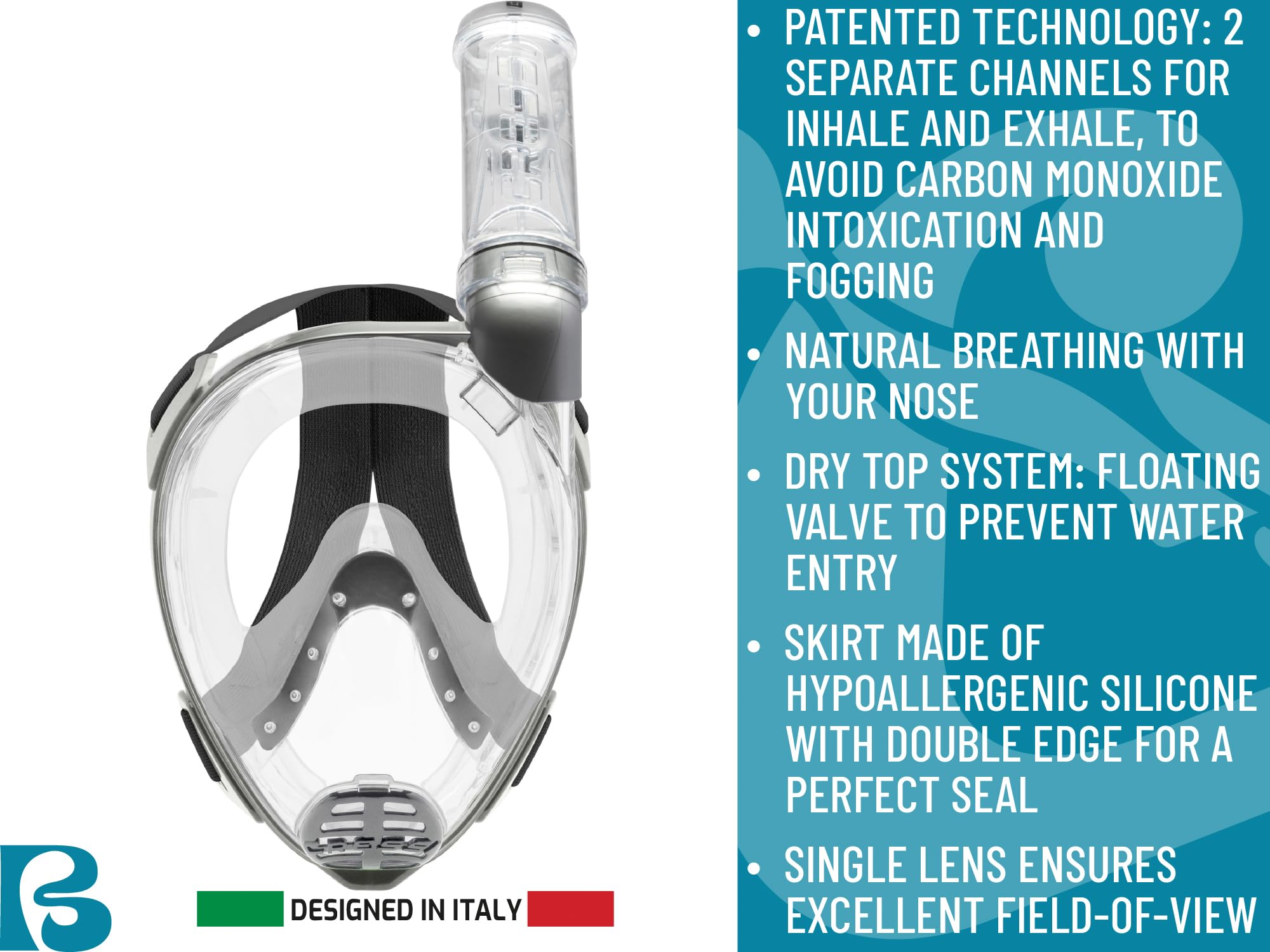 Cressi Baron Full Face Mask Máscara Integral Snorkel de Visión Grande con Tubo Respirador, Unisex Adulto